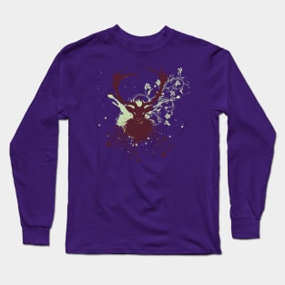 Grunge Stag head with Floral Long Sleeve T-Shirt